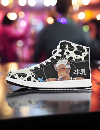 Color-Block Cow Pattern Bara Art Anime Men's High Top Sneakers