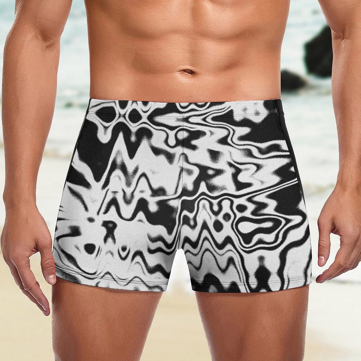 Men's white polyester swim trunks