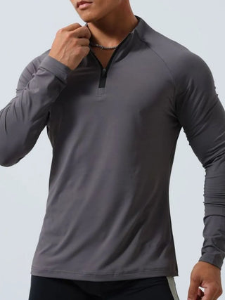 Men's Plus Size Quarter Zip Long Sleeve Top
