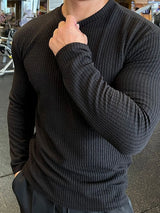 side view – Men's Plus Size Round Neck Long Sleeve T-Shirt | Bara Bros