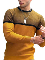back view – Men's Full Size Contrast Round Neck Long Sleeve T-Shirt | Bara Bros