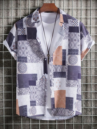 Men's Plus Size Printed Short Sleeve Casual Shirt