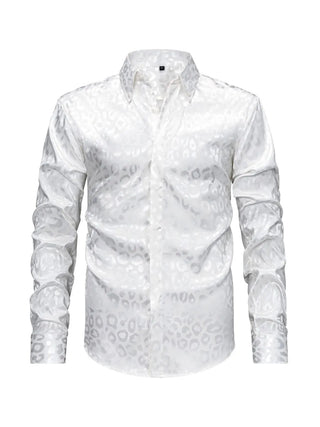 Men's Full Size Leopard Button Down Satin Shirt