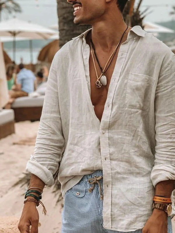 Men's Full Size Linen Button Down Shirt Plus Size