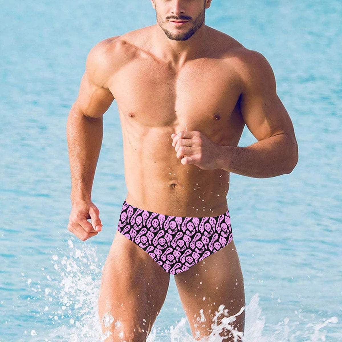 Pink Trippy Smiely Men's Swimming Briefs