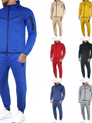 Men's Plus Size Zip Up Long Sleeve Top and Pants Set