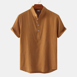 Men's Mandarin Collar Short Sleeve Henley Shirt