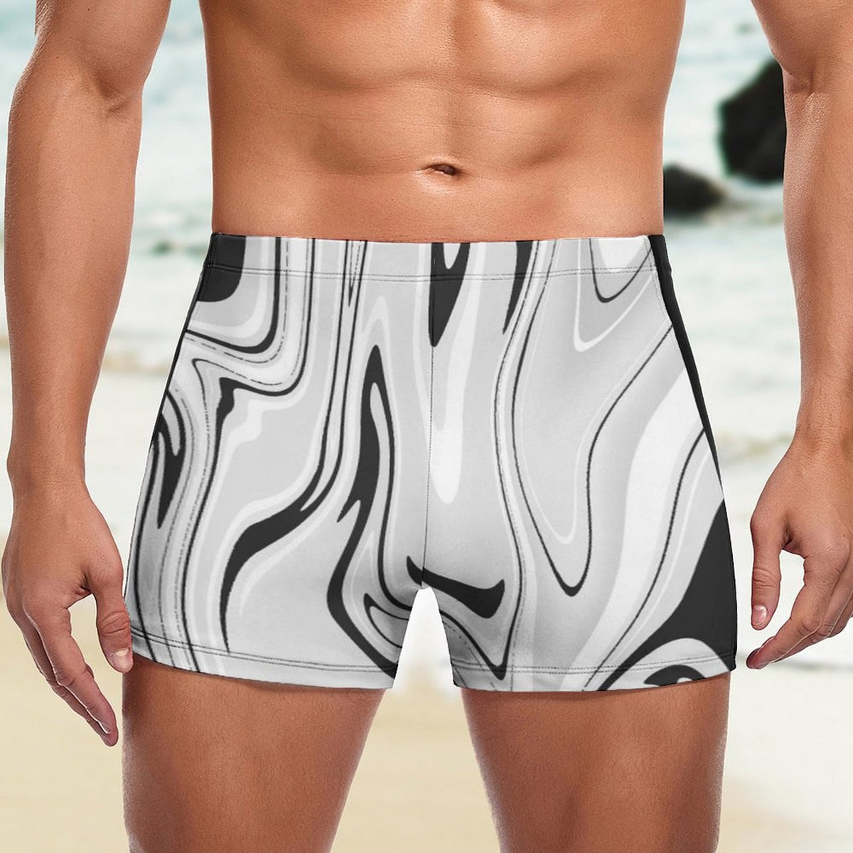 Men's white polyester swim trunks