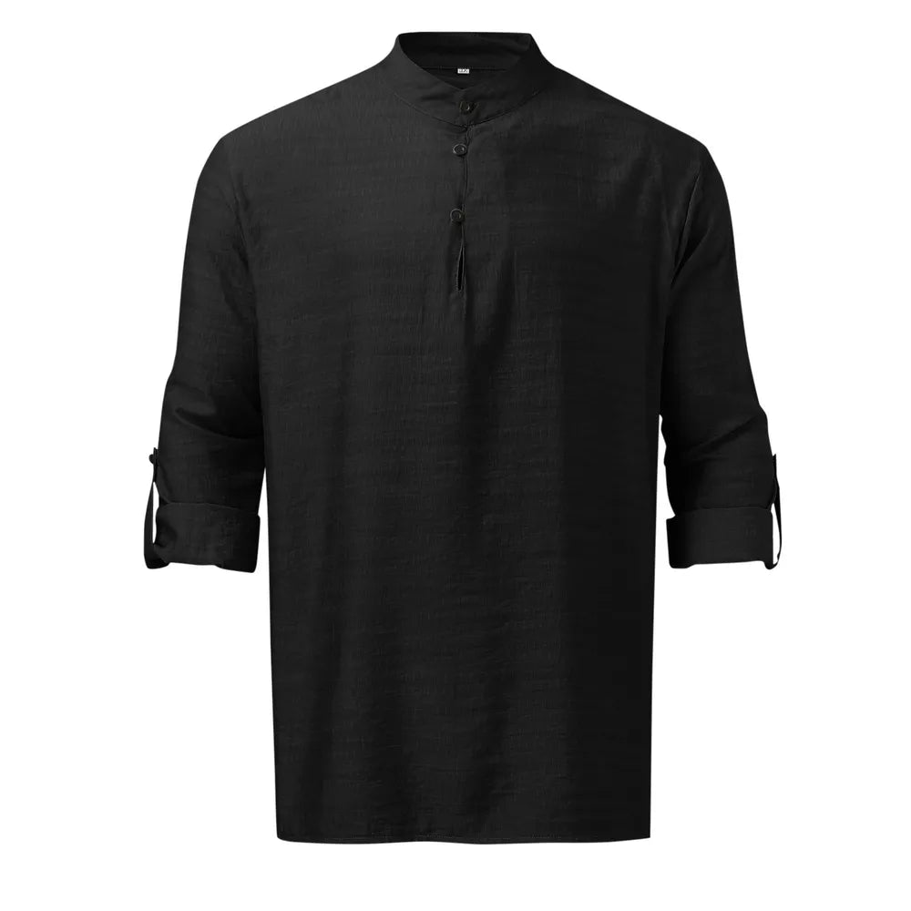 Men's Full Size Half Button Long Sleeve Shirt Plus Size Secondary image