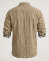 Men's Full Size Casual Linen Plaid-Trim Button Down Shirt Plus Size