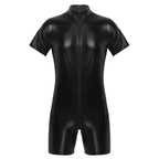 Men's Black Latex Catsuit Sexy Front Zipper Jumpsuit - Bara Bros