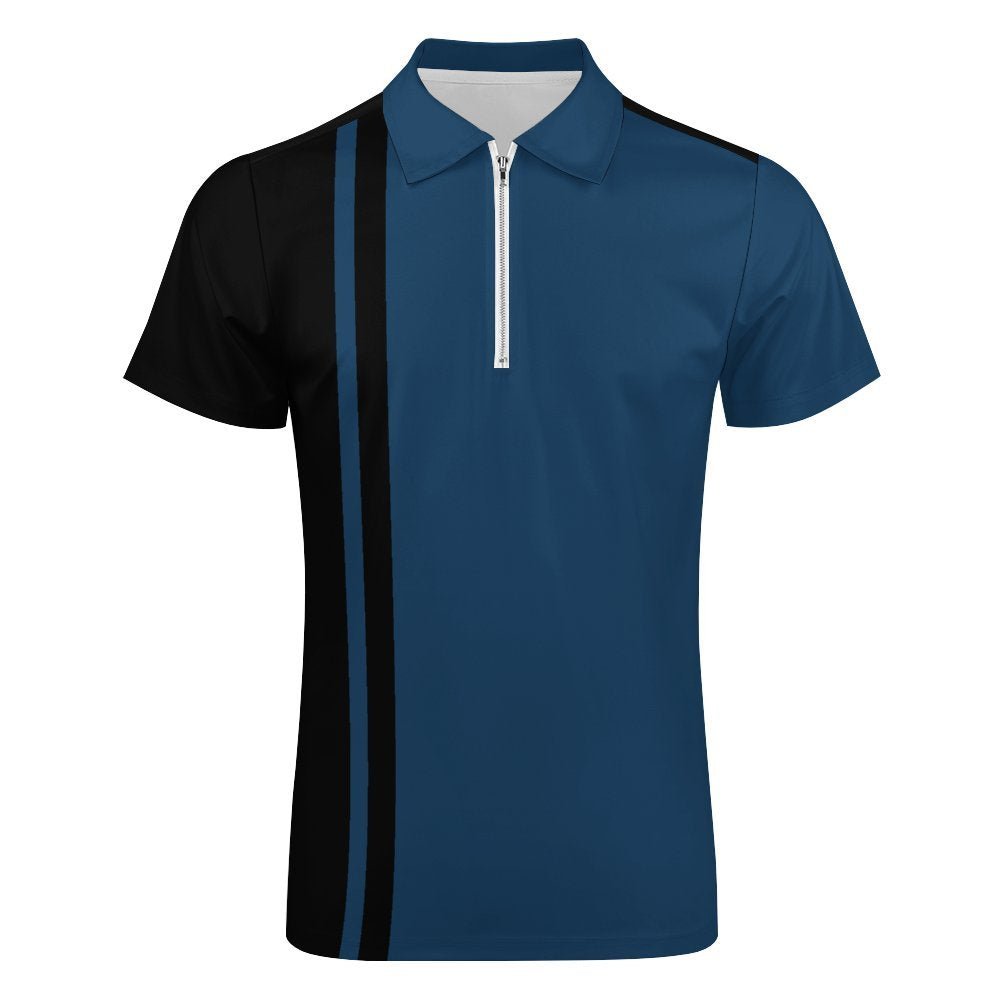 Men's Modern Color Block Polo with Front Zip, Trendy Sporty Collared Tee Secondary image