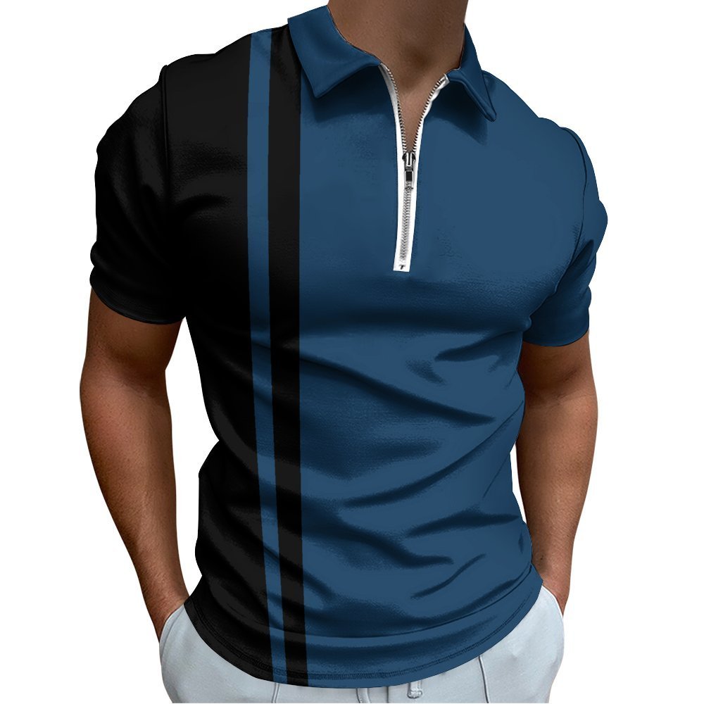 Men's Modern Color Block Polo with Front Zip, Trendy Sporty Collared Tee - Bara Bros Main image