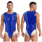 Men’s Wet Look Leather Mesh Bodysuit with Button Crotch - Bara Bros