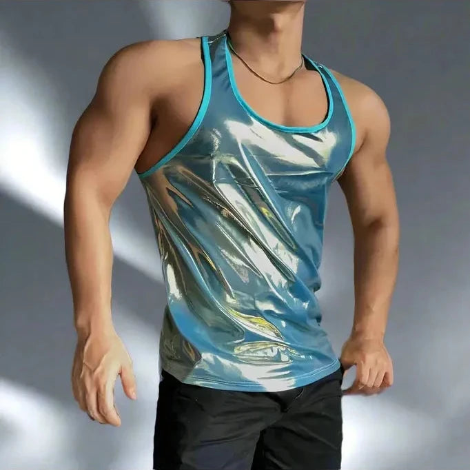Metallic Iridescent Tank Top for Men – O - neck Sleeveless Streetwear - Bara Bros Main image