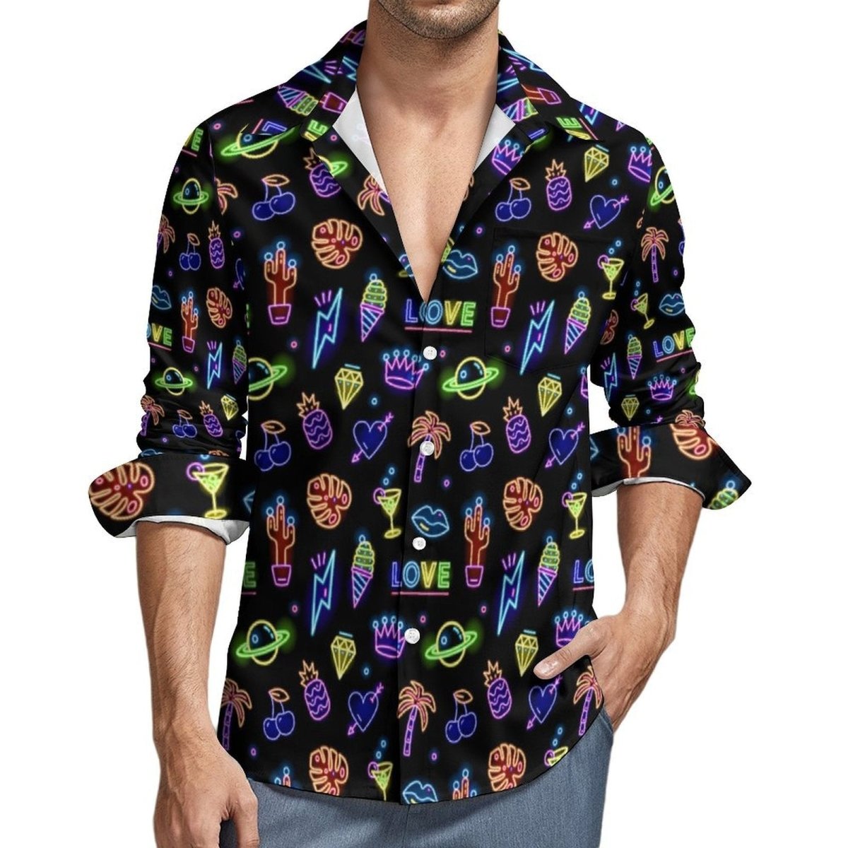 Neon Sign Pattern Mens Long Sleeve Shirt - Bara Bros