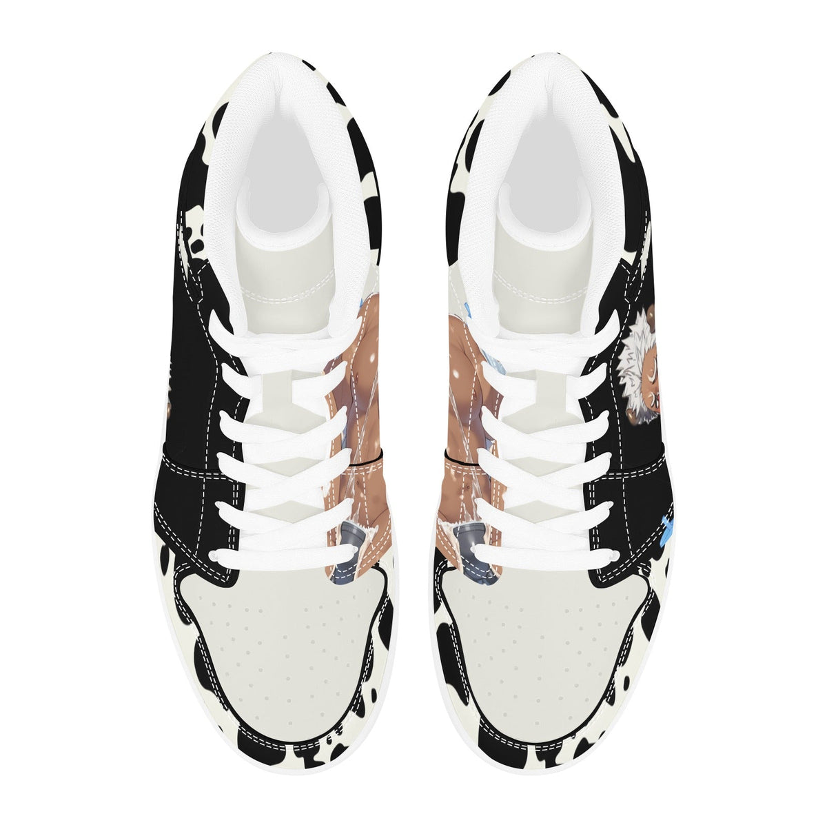Color-Block Cow Pattern Bara Anime Men's High Top Sneakers - Barabros