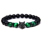 Wolf Charm Bracelets Men Natural Black Lava Stone - Bara Bros